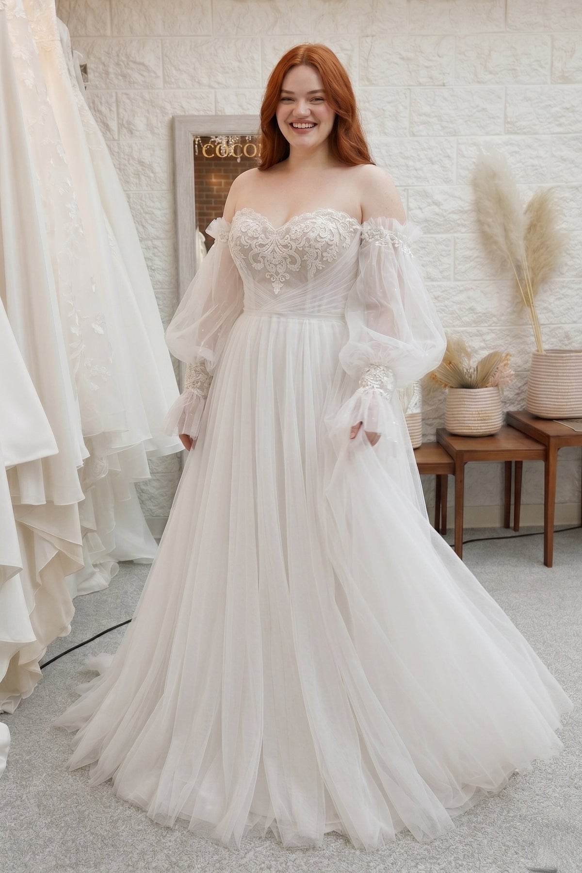 A-Line Court Train Lace Tulle Wedding Dress CW3237
