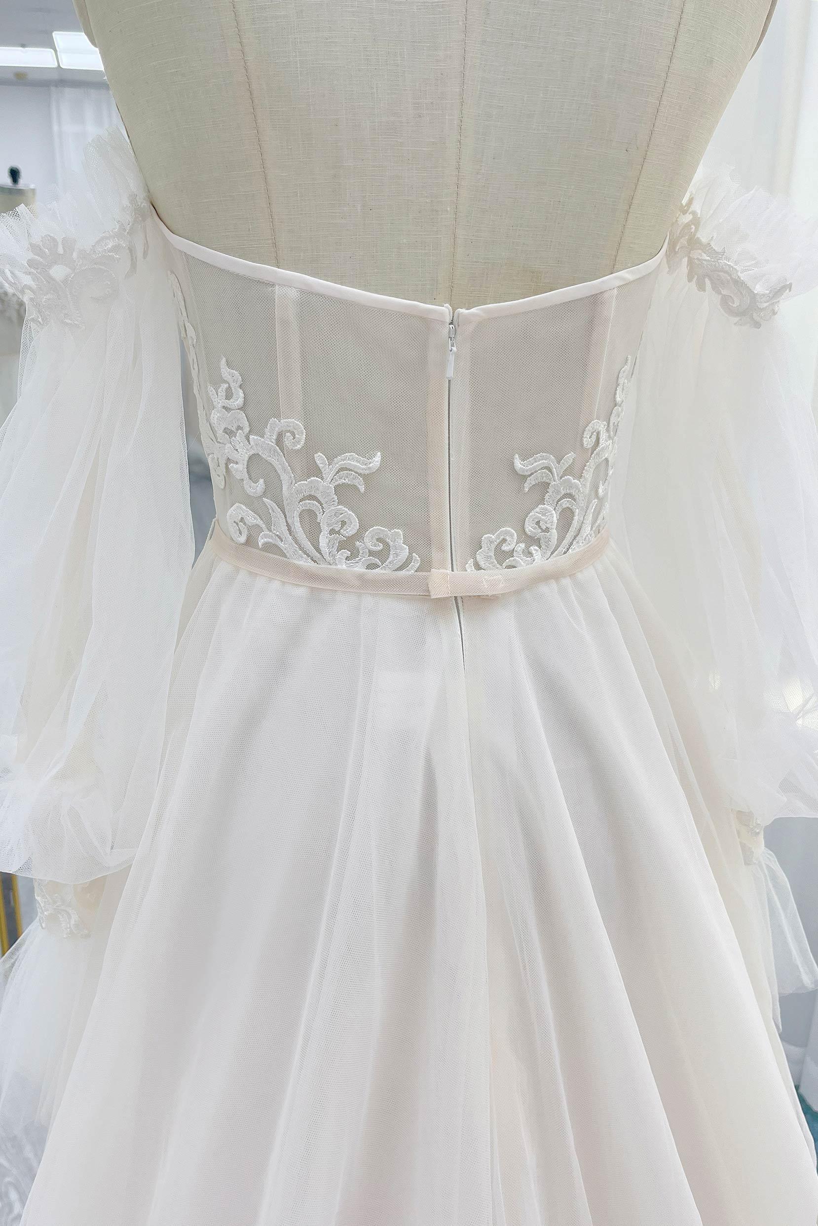 A-Line Court Train Lace Tulle Wedding Dress CW3237 - COCOMELODY