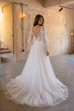 A-Line Chapel Train Lace Tulle Wedding Dress CW3240