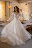 A-Line Chapel Train Lace Tulle Wedding Dress CW3240