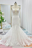 Trumpet-Mermaid Cathedral Train Lace Tulle Wedding Dress CW3256 - COCOMELODY