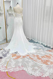 Trumpet-Mermaid Cathedral Train Lace Stretch Satin Wedding Dress CW3270 - COCOMELODY