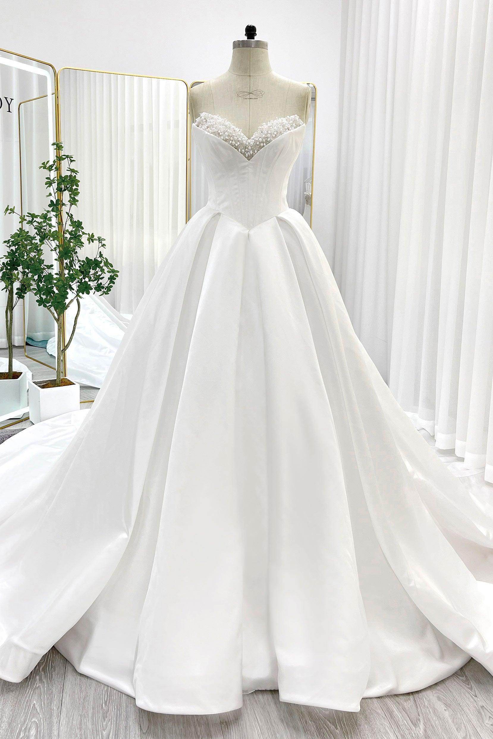 Ball Gown Chapel Train Satin Wedding Dress CW3272CR - COCOMELODY