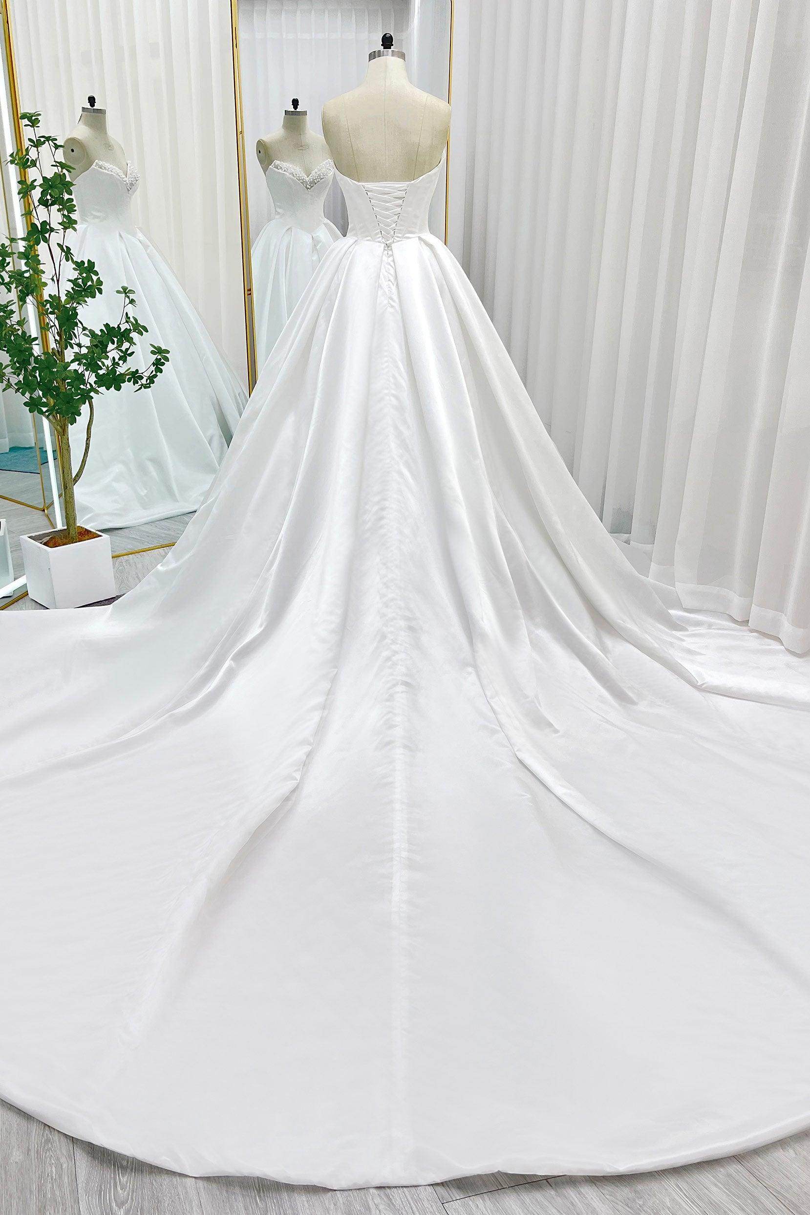 Ball Gown Chapel Train Satin Wedding Dress CW3272CR - COCOMELODY