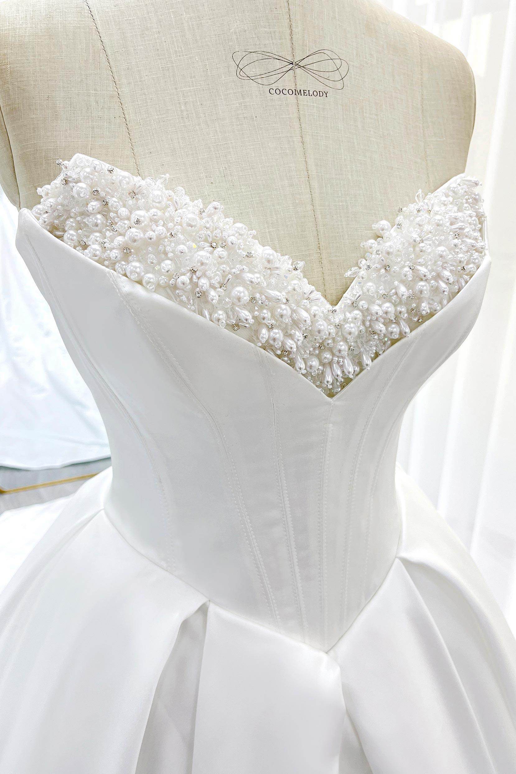 Ball Gown Chapel Train Satin Wedding Dress CW3272CR - COCOMELODY