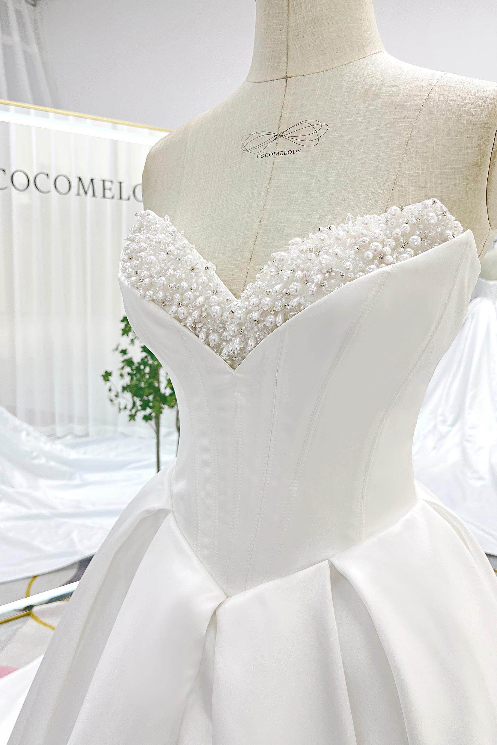 Ball Gown Chapel Train Satin Wedding Dress CW3272CR - COCOMELODY