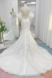 Trumpet-Mermaid Chapel Train Lace Tulle Wedding Dress CW3274 - COCOMELODY