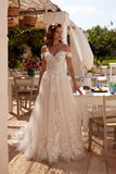 A-Line Chapel Train Lace Tulle Wedding Dress CW3278