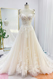 A-Line Chapel Train Lace Tulle Wedding Dress CW3278 - COCOMELODY