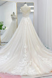 A-Line Chapel Train Lace Tulle Wedding Dress CW3278 - COCOMELODY