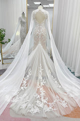 Trumpet-Mermaid Chapel Train Lace Tulle Wedding Dress CW3279 - COCOMELODY