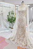 Trumpet-Mermaid Chapel Train Lace Tulle Wedding Dress CW3279 - COCOMELODY