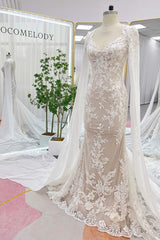 Trumpet-Mermaid Chapel Train Lace Tulle Wedding Dress CW3279 - COCOMELODY