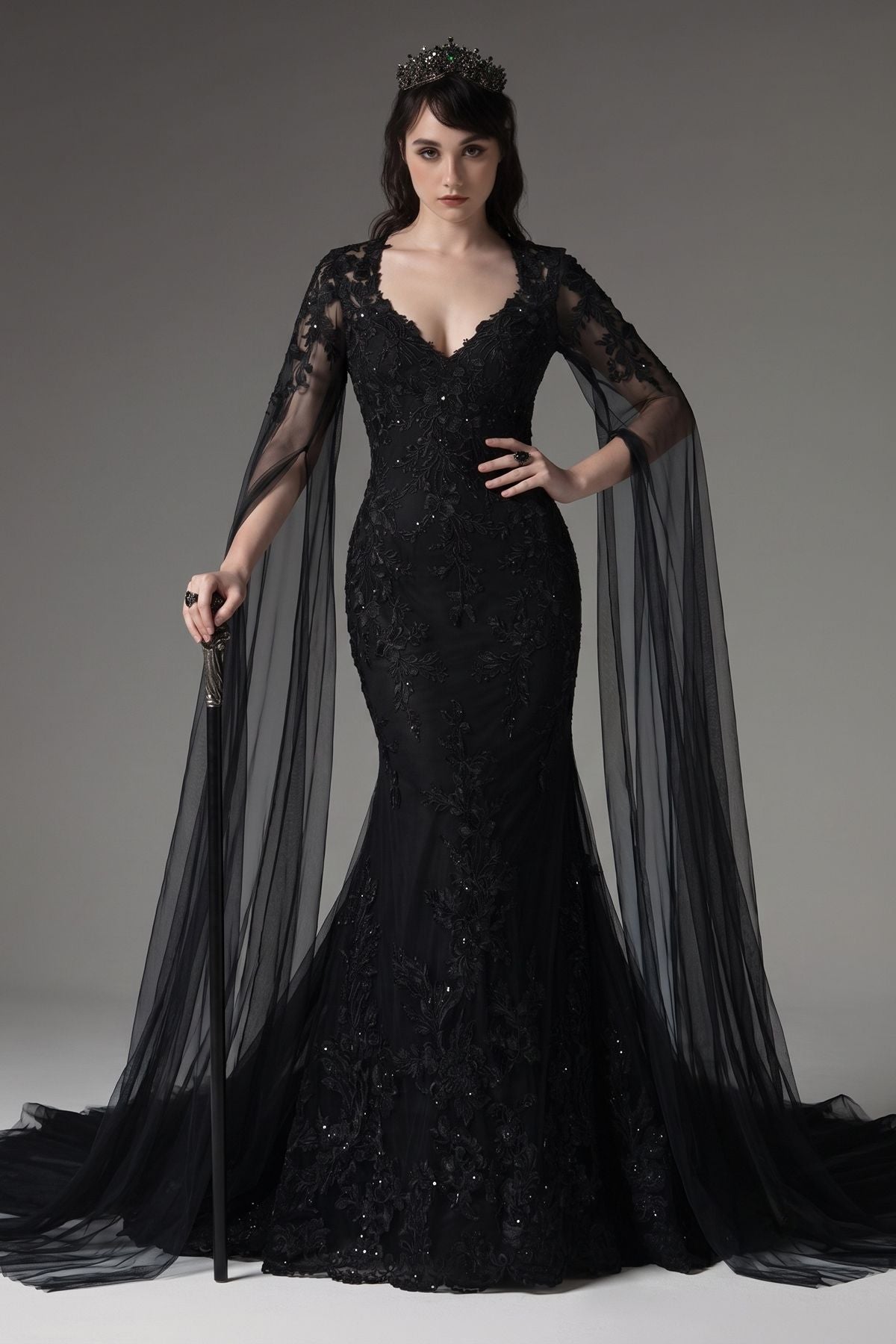Trumpet-Mermaid Chapel Train Lace Tulle Wedding Dress CW3279