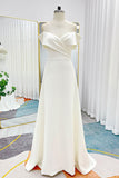 A-Line Sweep-Brush Train Stretch Satin Wedding Dress CW3286 - COCOMELODY