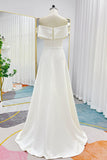 A-Line Sweep-Brush Train Stretch Satin Wedding Dress CW3286 - COCOMELODY