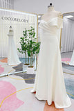 A-Line Sweep-Brush Train Stretch Satin Wedding Dress CW3286 - COCOMELODY