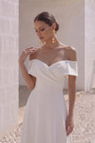 A-Line Sweep-Brush Train Stretch Satin Wedding Dress CW3286