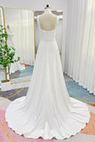 A-Line Sweep-Brush Train Stretch Satin Wedding Dress CW3287 - COCOMELODY