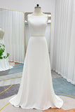 A-Line Sweep-Brush Train Stretch Satin Wedding Dress CW3292 - COCOMELODY