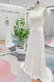 A-Line Sweep-Brush Train Stretch Satin Wedding Dress CW3292 - COCOMELODY