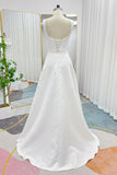 A-Line Sweep-Brush Train Jacquard Satin Wedding Dress CW3293 - COCOMELODY