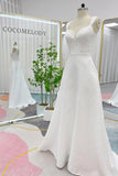 A-Line Sweep-Brush Train Jacquard Satin Wedding Dress CW3293 - COCOMELODY