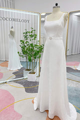 Mermaid Sweep-Brush Train Jacquard Satin Wedding Dress CW3296 - COCOMELODY