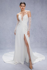 Trumpet-Mermaid Court Train Satin Wedding Dress CW3328 - COCOMELODY