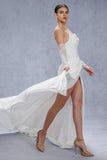 Trumpet-Mermaid Court Train Satin Wedding Dress CW3328 - COCOMELODY