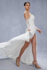 Trumpet-Mermaid Court Train Satin Wedding Dress CW3328 - COCOMELODY