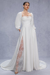 A-Line Court Train Satin Wedding Dress CW3329 - COCOMELODY