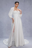 A-Line Court Train Satin Wedding Dress CW3329 - COCOMELODY