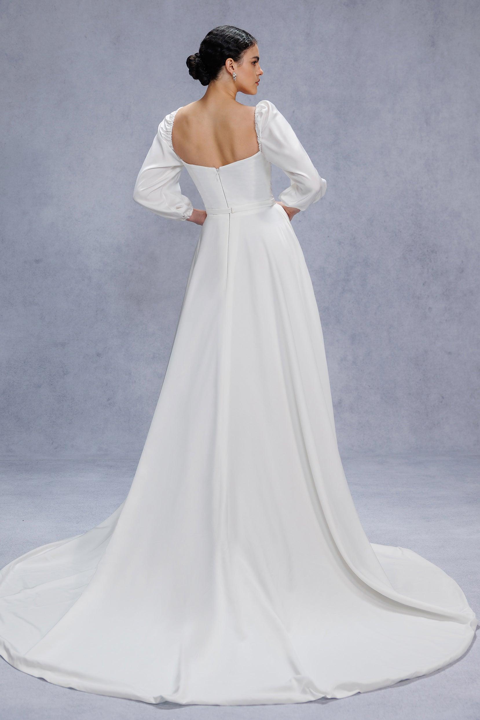 A-Line Court Train Satin Wedding Dress CW3329 - COCOMELODY