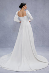 A-Line Court Train Satin Wedding Dress CW3329 - COCOMELODY