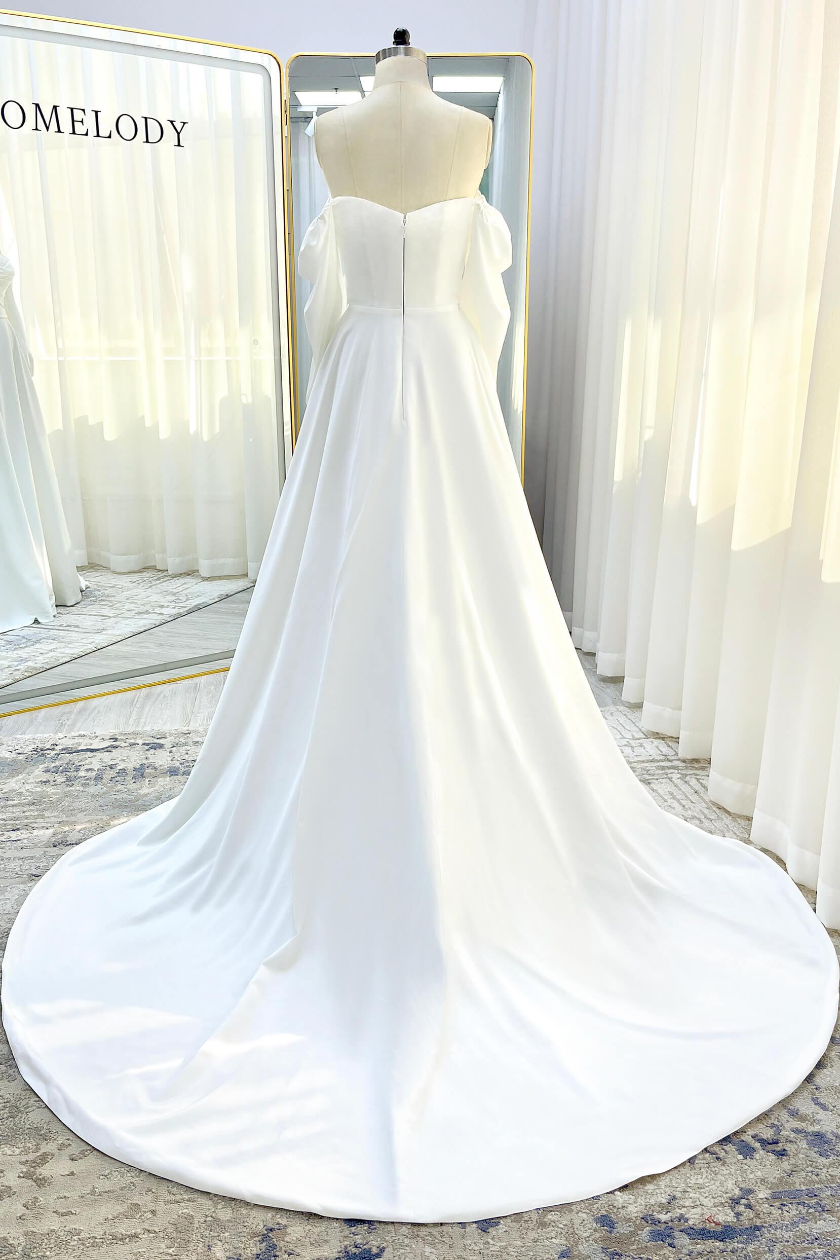 A-Line Court Train Satin Wedding Dress CW3329 - COCOMELODY