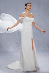 Sheath-Column Chapel Train Chiffon Wedding Dress CW3330 - COCOMELODY