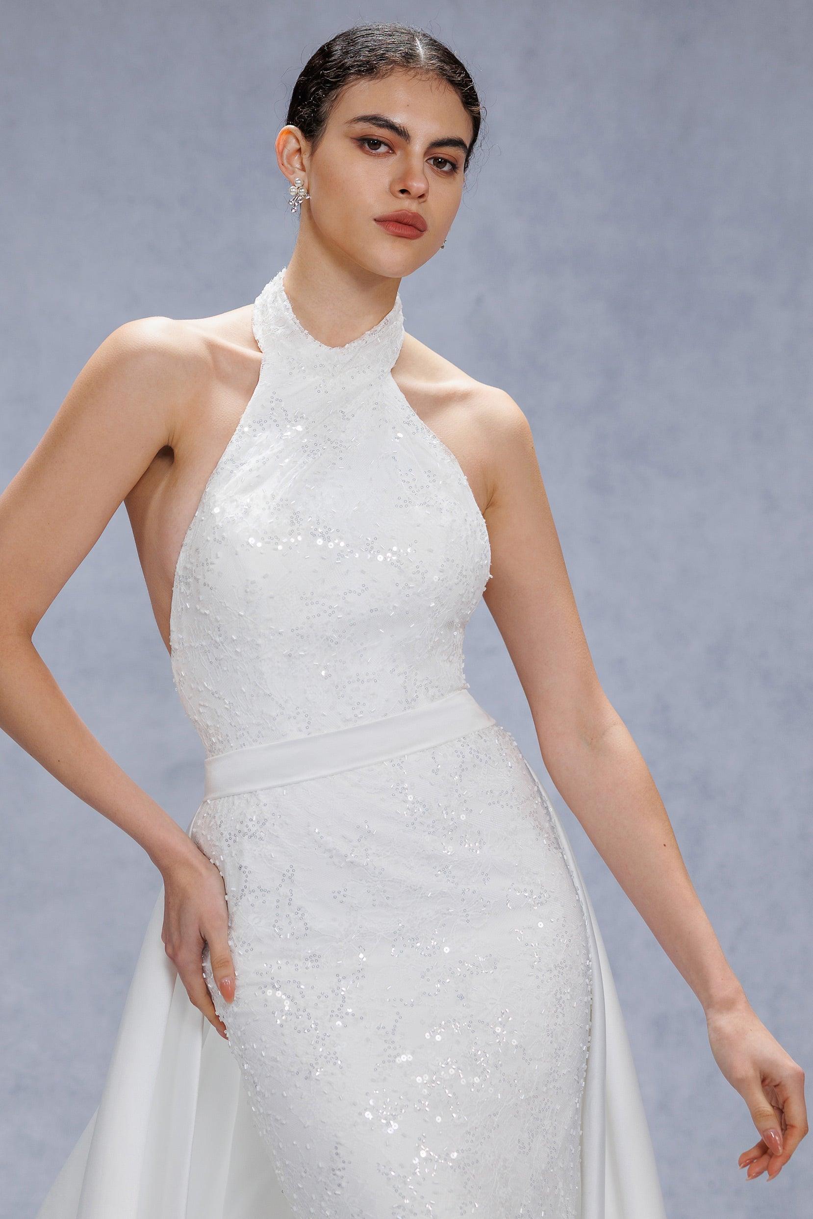 Trumpet-Mermaid Court Train Satin Wedding Dress CW3331 - COCOMELODY