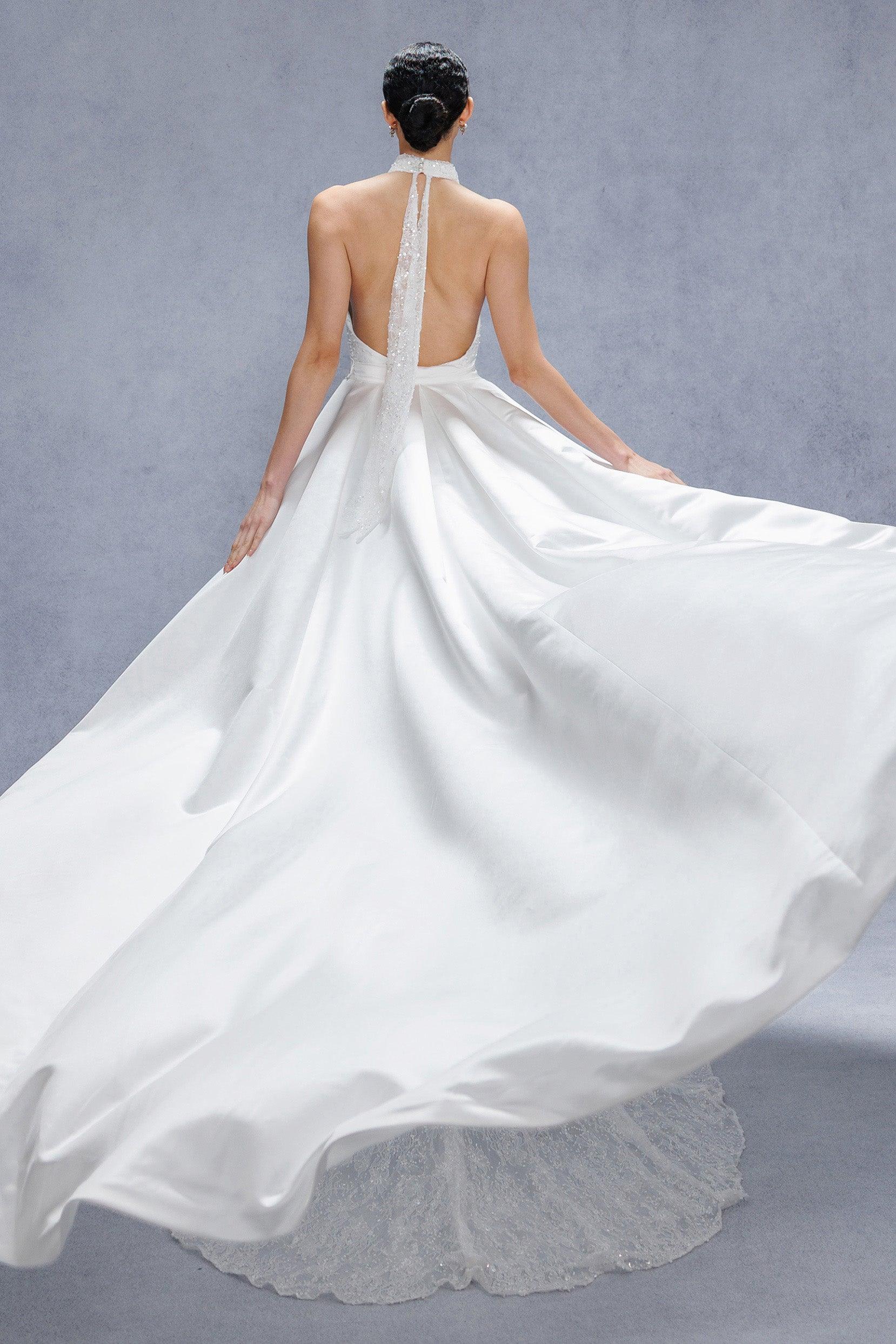 Trumpet-Mermaid Court Train Satin Wedding Dress CW3331 - COCOMELODY
