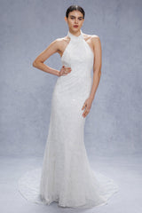Trumpet-Mermaid Court Train Satin Wedding Dress CW3331 - COCOMELODY