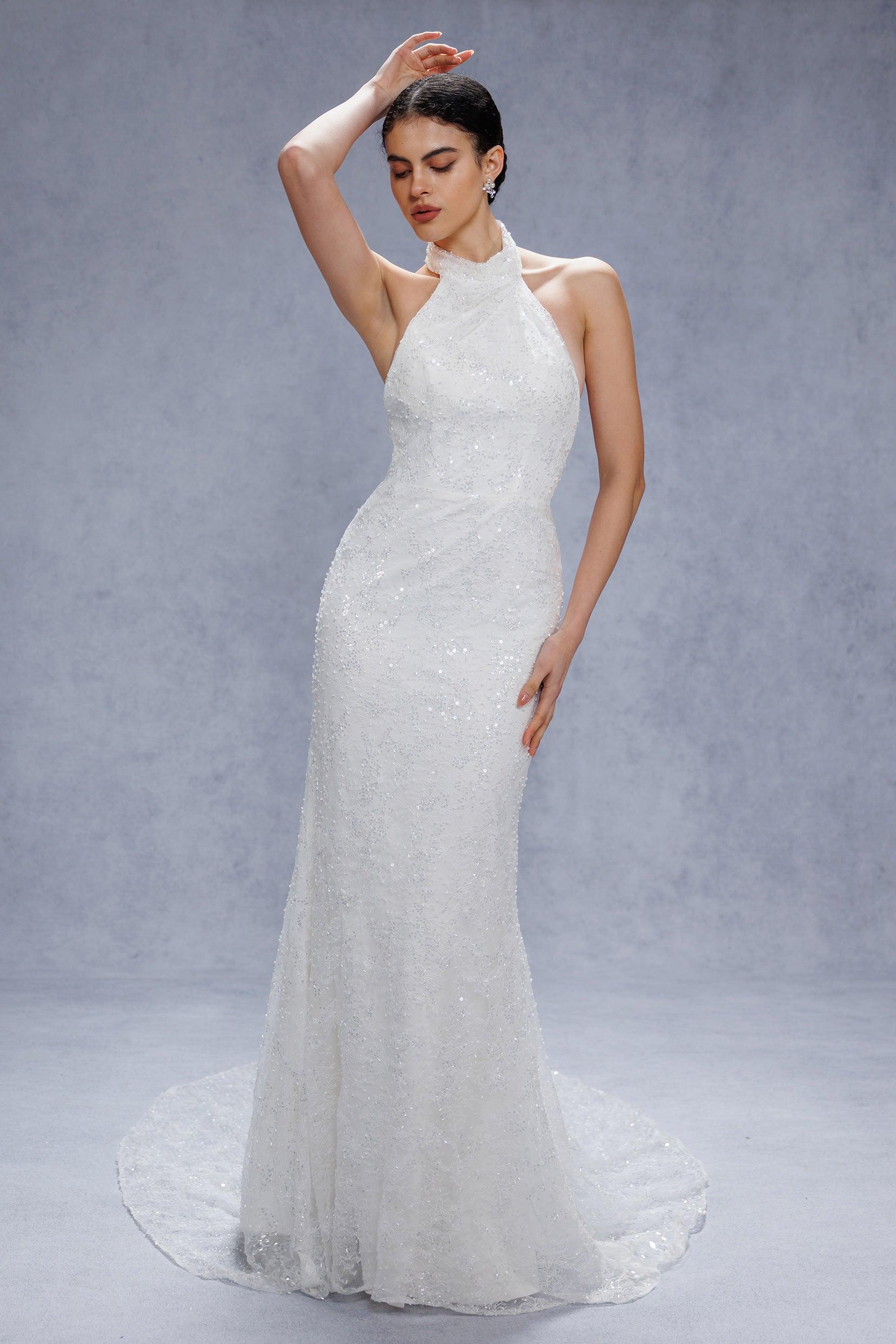 Trumpet-Mermaid Court Train Satin Wedding Dress CW3331 - COCOMELODY