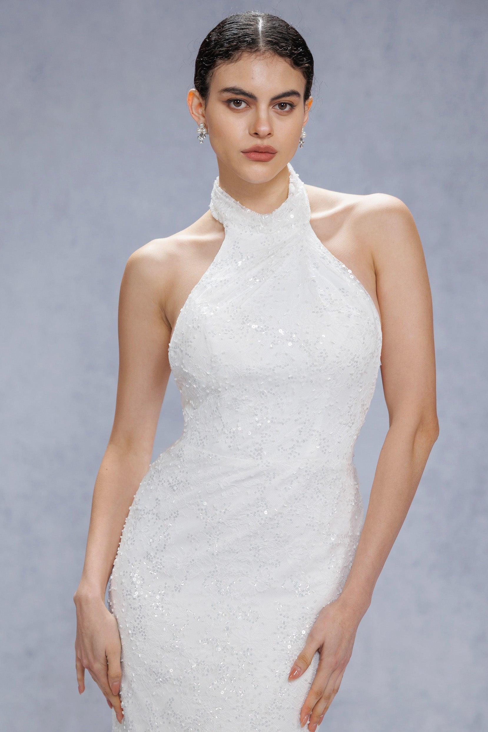 Trumpet-Mermaid Court Train Satin Wedding Dress CW3331 - COCOMELODY