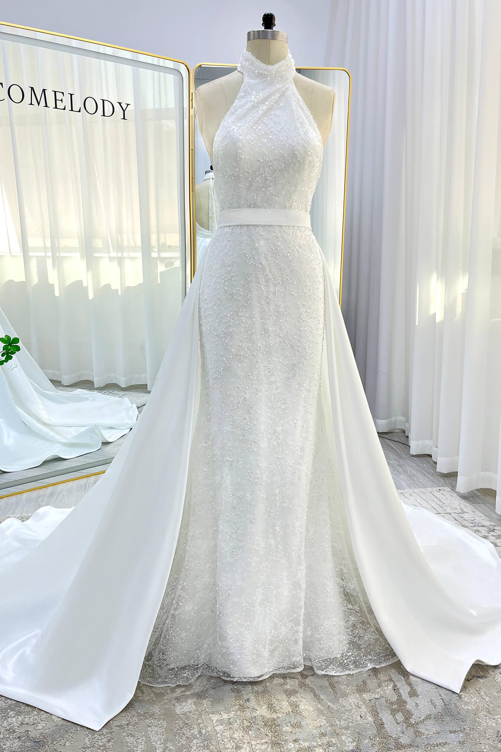Trumpet-Mermaid Court Train Satin Wedding Dress CW3331 - COCOMELODY