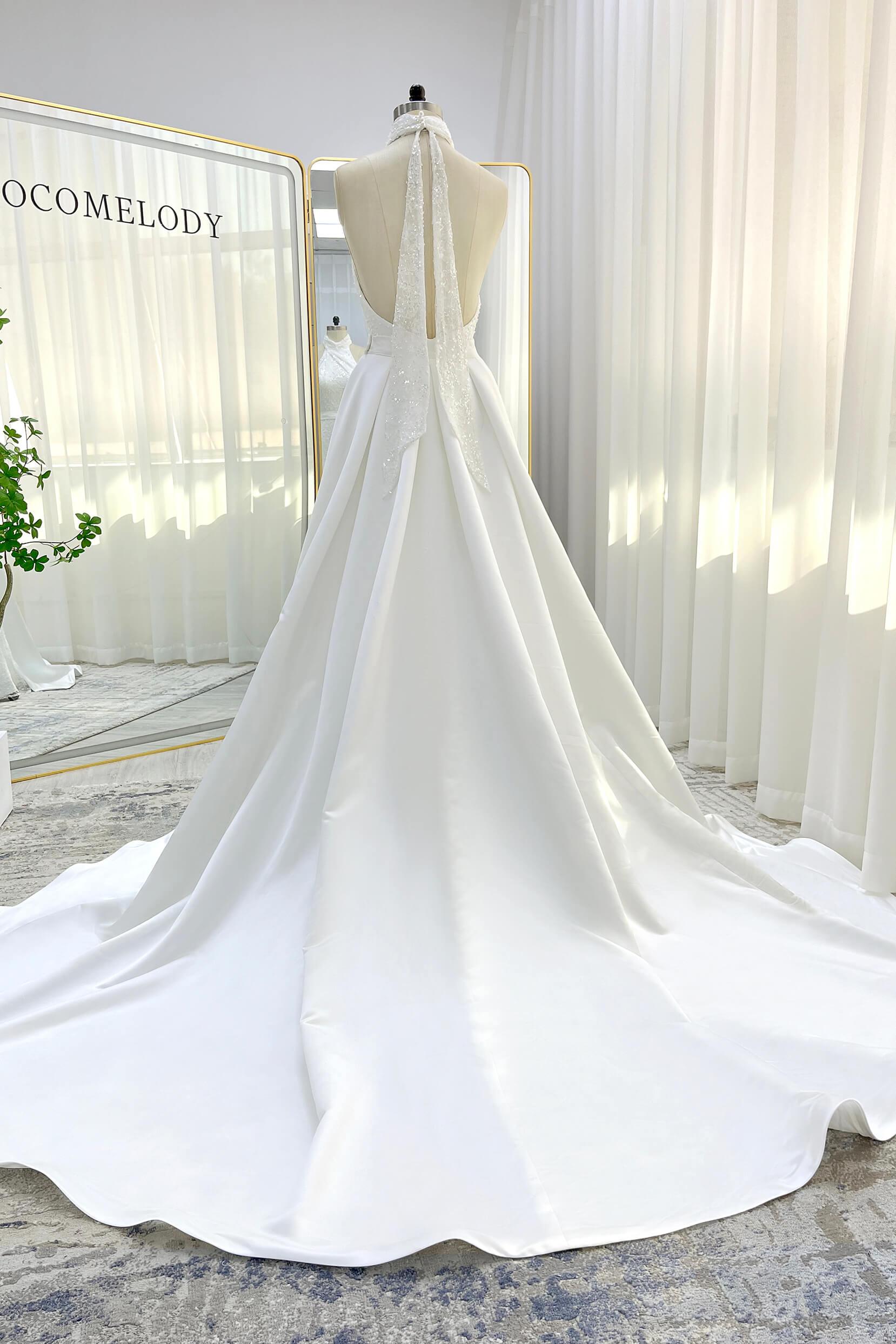 Trumpet-Mermaid Court Train Satin Wedding Dress CW3331 - COCOMELODY