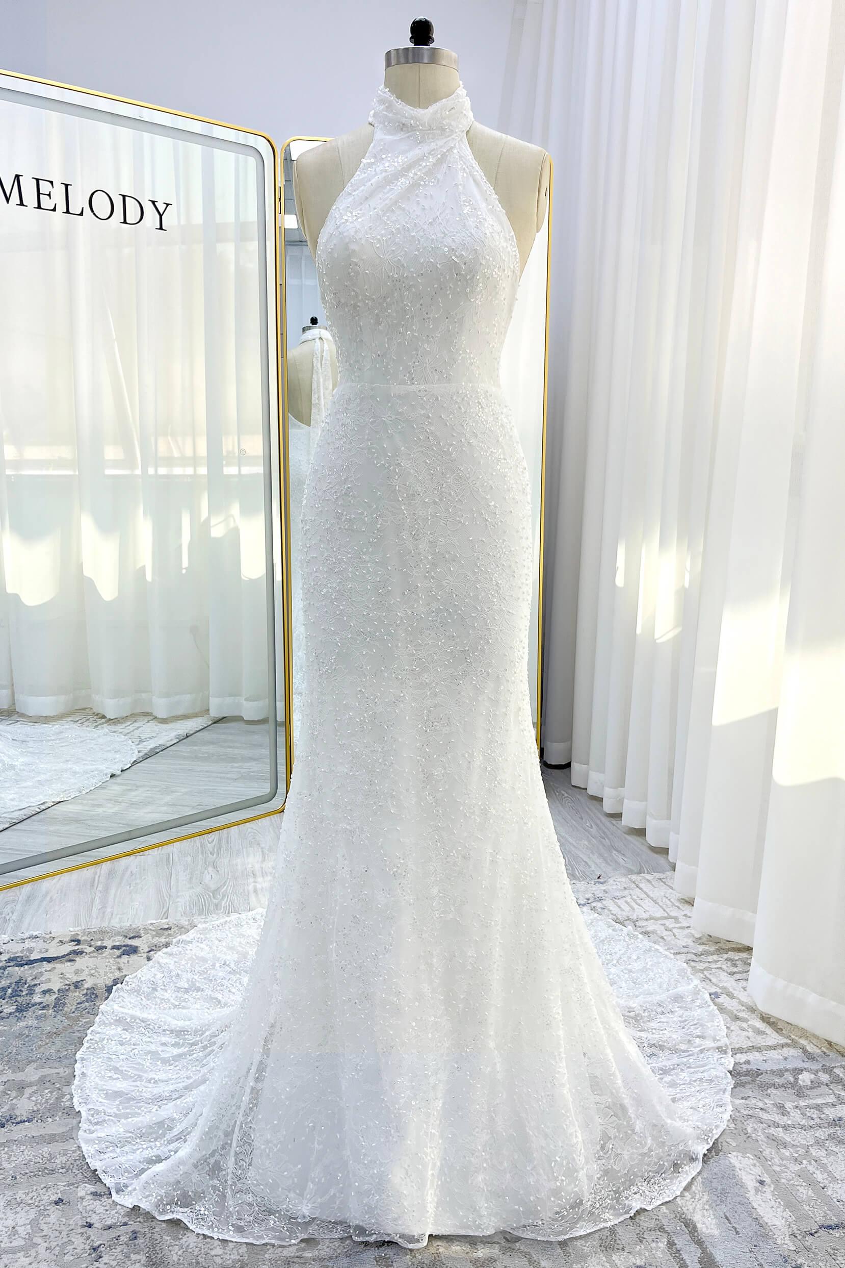 Trumpet-Mermaid Court Train Satin Wedding Dress CW3331 - COCOMELODY