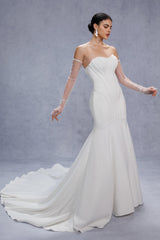 Trumpet-Mermaid Court Train Stretch Satin Wedding Dress CW3332 - COCOMELODY