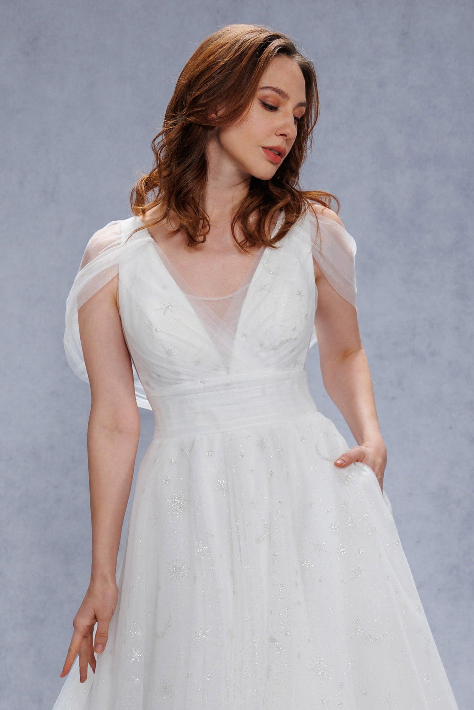 A-Line Court Train Glitter Wedding Dress CW3333 - COCOMELODY