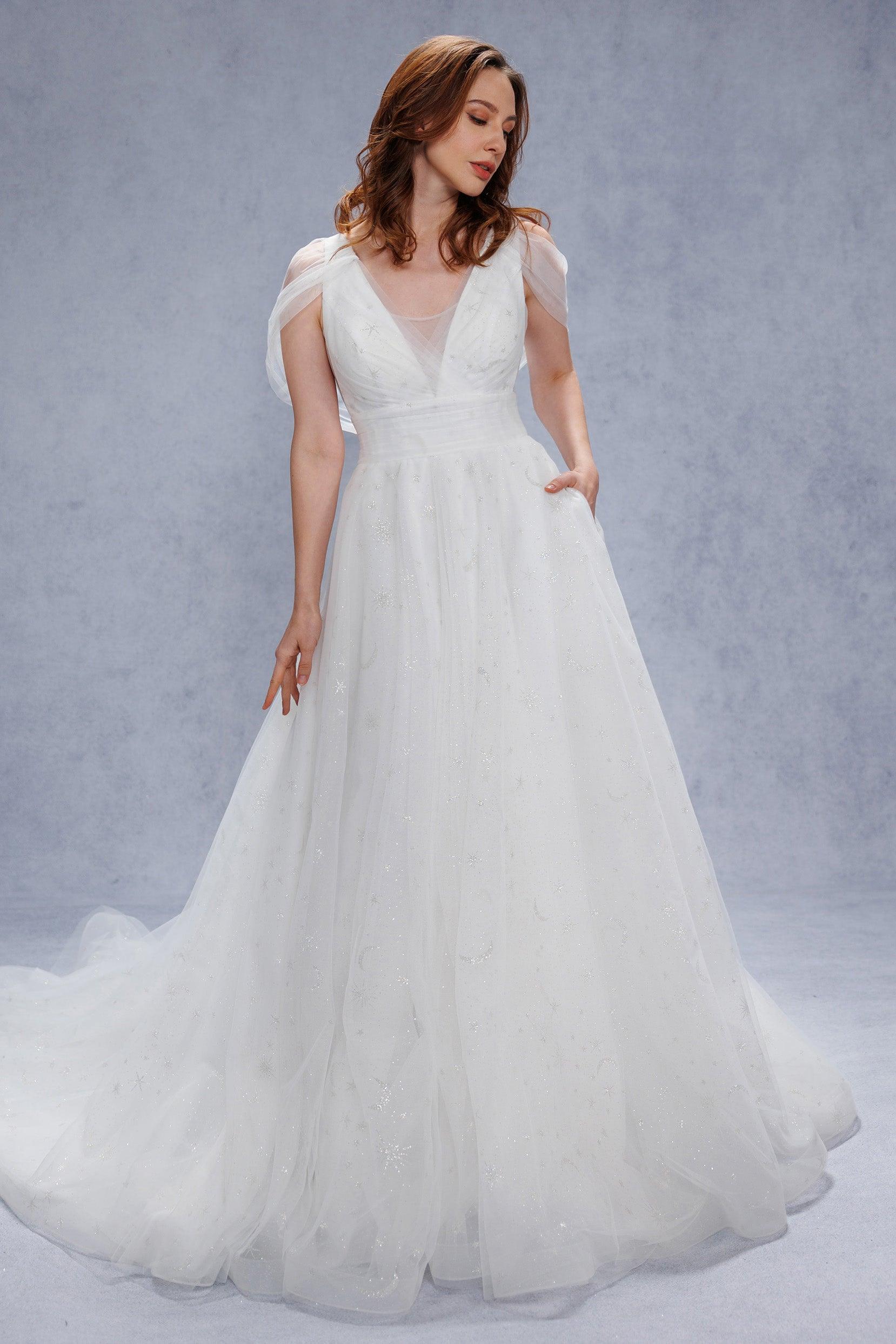 A-Line Court Train Glitter Wedding Dress CW3333 - COCOMELODY