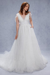 A-Line Court Train Glitter Wedding Dress CW3333 - COCOMELODY