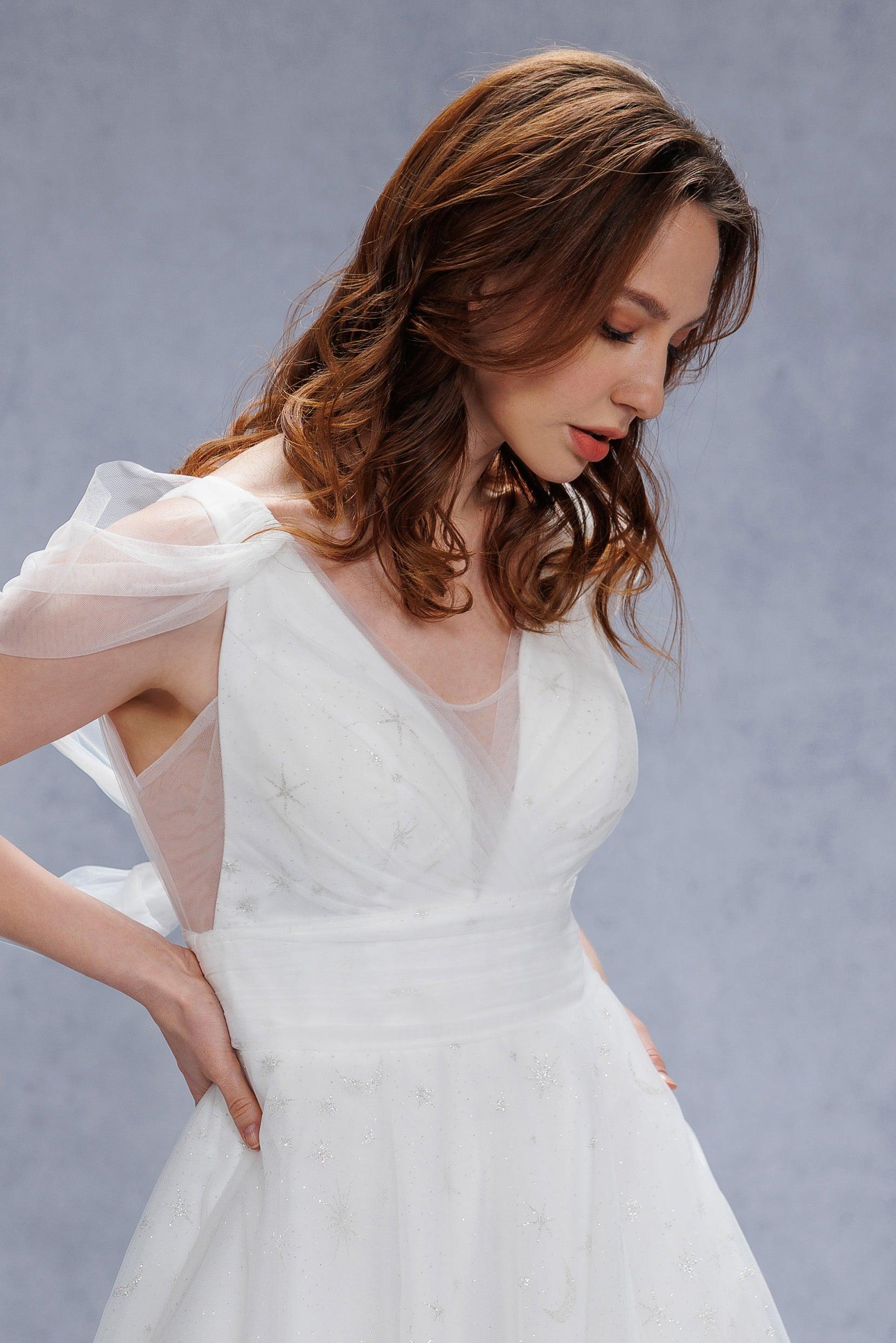 A-Line Court Train Glitter Wedding Dress CW3333 - COCOMELODY